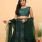 Rajwada Dark Green Net Embellished Semi-Stitched Lehenga For Women