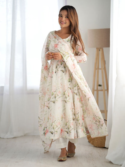 Rajwada Off White Georgette Printed Kurta Set For Women