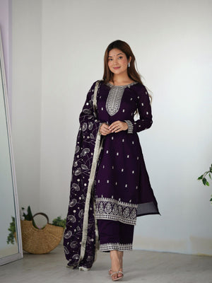 Rajwada Purple Silk Blend Embroidered Kurta Set For Women