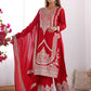 Rajwada Red Silk Blend Embroidered Kurta Set For Women