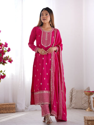 Rajwada Pink Chinon Embroidered Kurta Set For Women