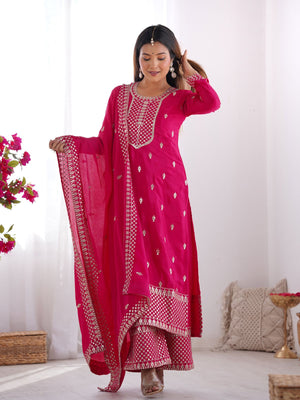 Rajwada Pink Chinon Embroidered Kurta Set For Women