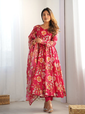 Rajwada Red Georgette Printed Kurta Set For Women