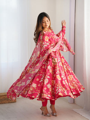 Rajwada Red Georgette Printed Kurta Set For Women