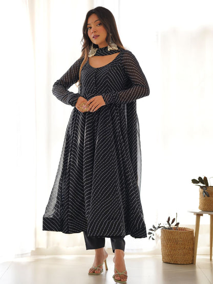 Rajwada Black Georgette Printed Kurta Set For Women