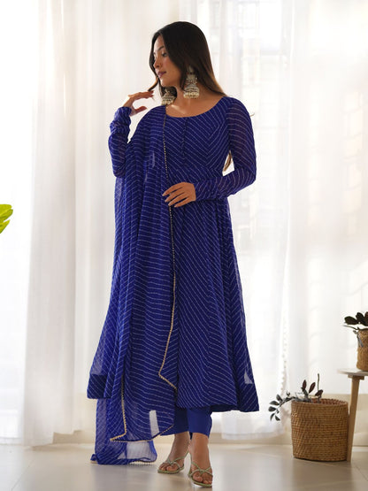 Rajwada Blue Georgette Printed Kurta Set For Women