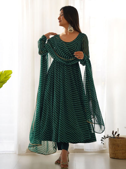 Rajwada Green Georgette Printed Kurta Set For Women
