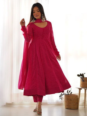 Rajwada Pink Georgette Printed Kurta Set For Women