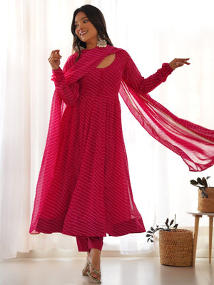 Rajwada Pink Georgette Printed Kurta Set For Women