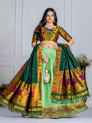 Rajwada Green Silk Blend Embellished Lehenga For Women