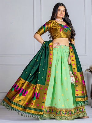 Rajwada Green Silk Blend Embellished Lehenga For Women