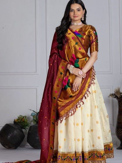 Rajwada Off White Silk Blend Embellished Lehenga For Women
