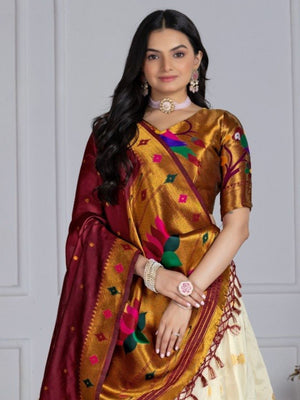 Rajwada Off White Silk Blend Embellished Lehenga For Women