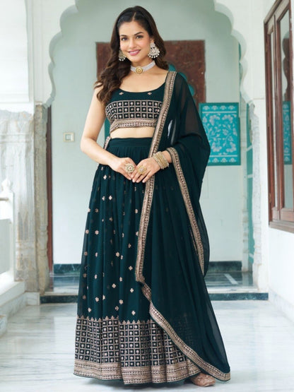 Rajwada  Dark Green Georgette Embellished Lehenga For Women