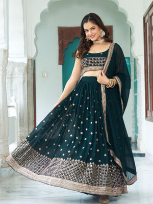 Rajwada  Dark Green Georgette Embellished Lehenga For Women