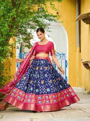Rajwada Blue Silk Blend Printed Lehenga For Women
