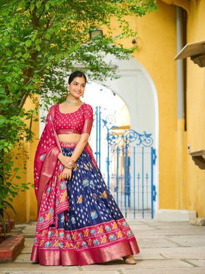 Rajwada Blue Silk Blend Printed Lehenga For Women