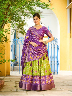 Rajwada Olive Silk Blend Printed Lehenga For Women