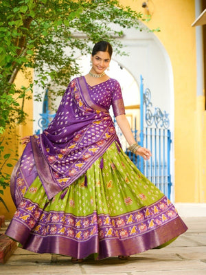 Rajwada Olive Silk Blend Printed Lehenga For Women