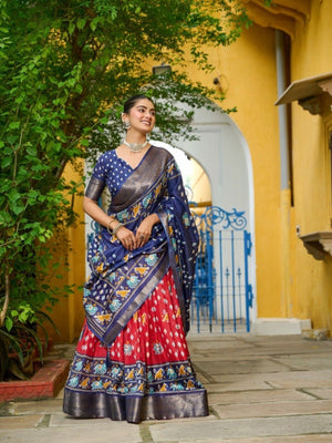 Rajwada Red Silk Blend Printed Lehenga For Women