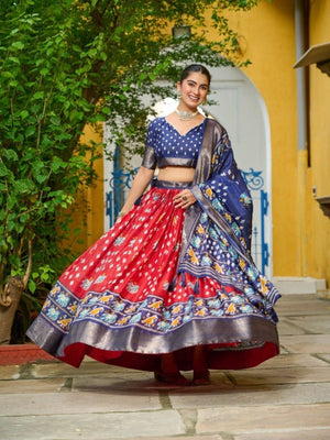 Rajwada Red Silk Blend Printed Lehenga For Women