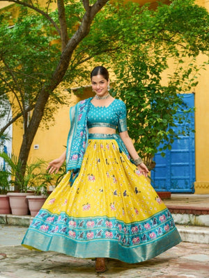 Rajwada Yellow Silk Blend Printed Lehenga For Women