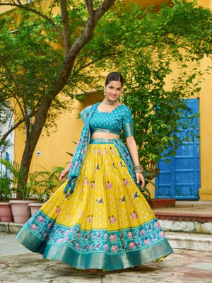 Rajwada Yellow Silk Blend Printed Lehenga For Women
