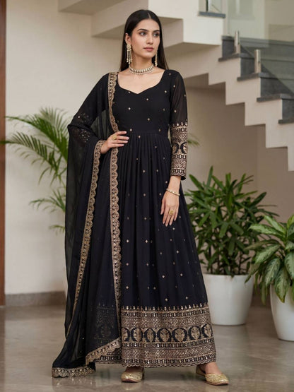 Rajwada Black Georgette Solid Stitched Kurta Set For Women