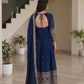 Rajwada Navy Blue Georgette Solid Stitched Kurta Set For Women