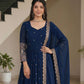 Rajwada Navy Blue Georgette Solid Stitched Kurta Set For Women