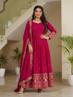 Rajwada Pink Georgette Solid Stitched Kurta Set For Women