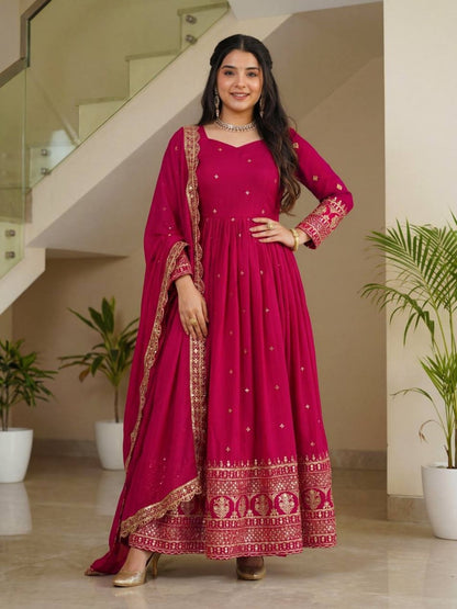 Rajwada Pink Georgette Solid Stitched Kurta Set For Women