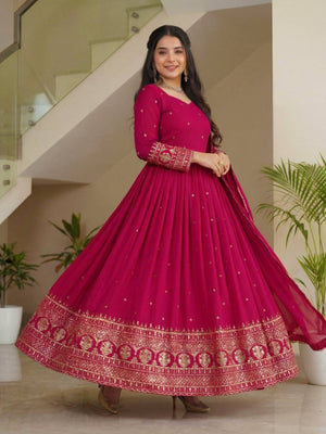 Rajwada Pink Georgette Solid Stitched Kurta Set For Women