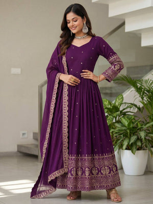 Rajwada Purple Georgette Solid Stitched Kurta Set For Women