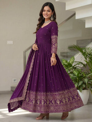 Rajwada Purple Georgette Solid Stitched Kurta Set For Women