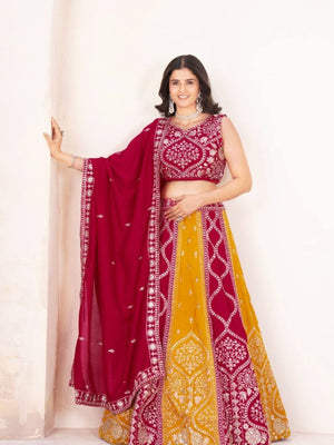 Rajwada Pink Silk Blend Embellished Lehenga For Women