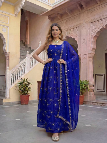 Rajwada Blue Georgette Solid Stitched Kurta Set For Women