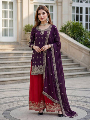 Rajwada Purple Chinon Solid Stitched Kurta Set For Women