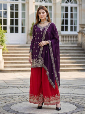 Rajwada Purple Chinon Solid Stitched Kurta Set For Women