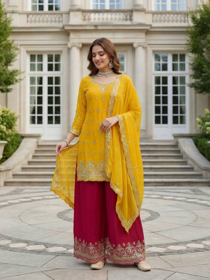 Rajwada Yellow Chinon Solid Stitched Kurta Set For Women
