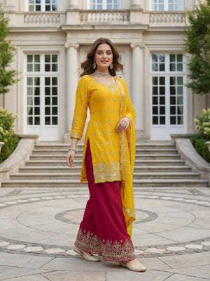 Rajwada Yellow Chinon Solid Stitched Kurta Set For Women