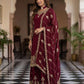 Rajwada Maroon Chinon Solid Stitched Kurta Set For Women