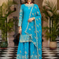 Rajwada Sky Blue Chinon Solid Stitched Kurta Set For Women