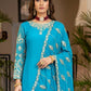Rajwada Sky Blue Chinon Solid Stitched Kurta Set For Women
