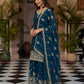 Rajwada Teal Blue Chinon Solid Stitched Kurta Set For Women