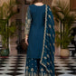 Rajwada Teal Blue Chinon Solid Stitched Kurta Set For Women
