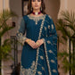 Rajwada Teal Blue Chinon Solid Stitched Kurta Set For Women