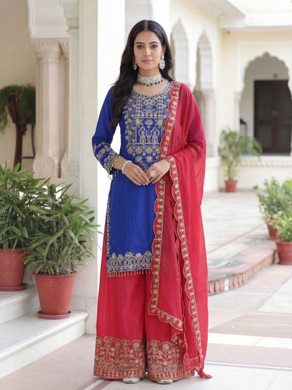 Rajwada Blue Chinon Solid Stitched Kurta Set For Women