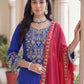 Rajwada Blue Chinon Solid Stitched Kurta Set For Women