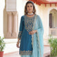 Rajwada Teal Blue Chinon Solid Stitched Kurta Set For Women